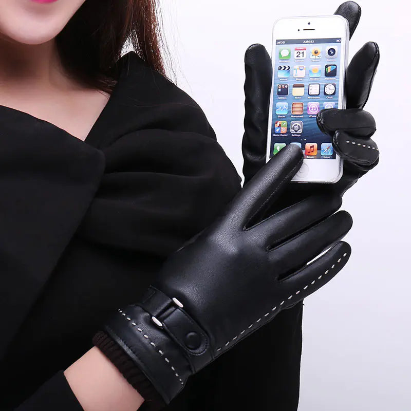 Touchscreen Leather Gloves with Fleece Lining
