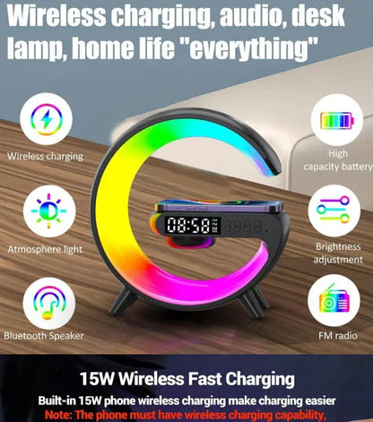 Smart G Lamp Night Light Bluetooth Speaker Wireless Charger LED RGB Alarm Clock