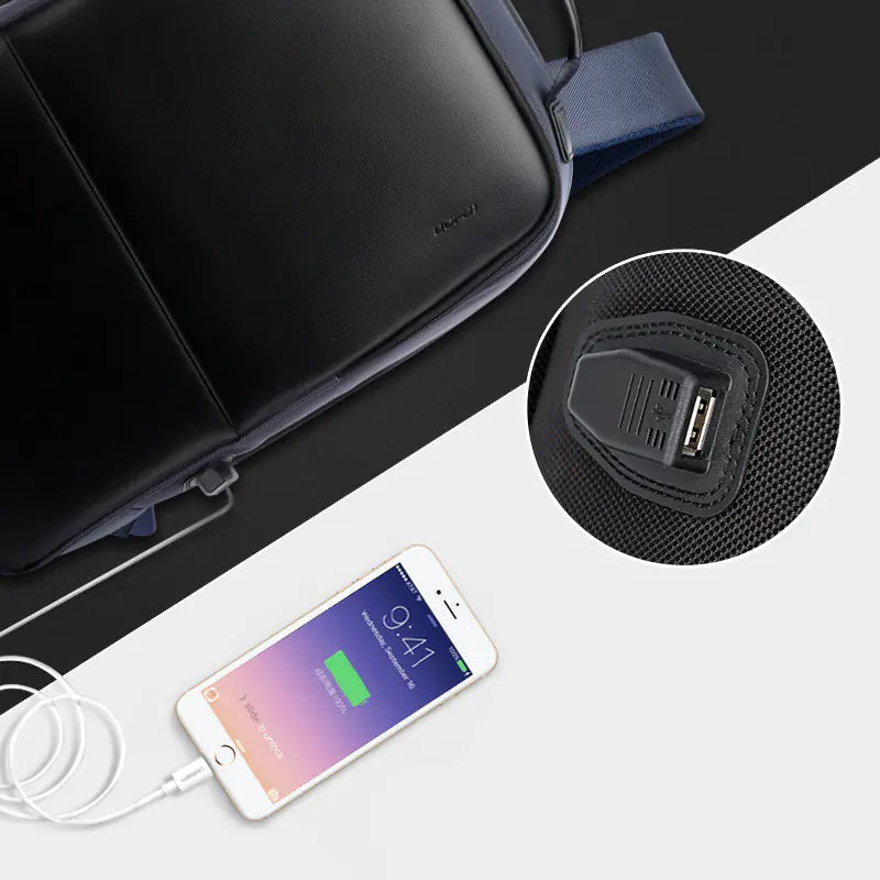 Men's Leather Anti-Theft USB Charging Backpack