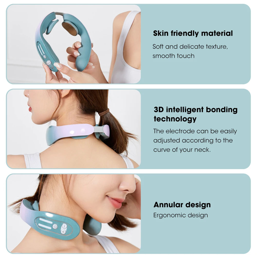 EMS Neck Acupoints Lymphvity Massager Device Intelligent Neck Massager With Heat Blue Hot Design