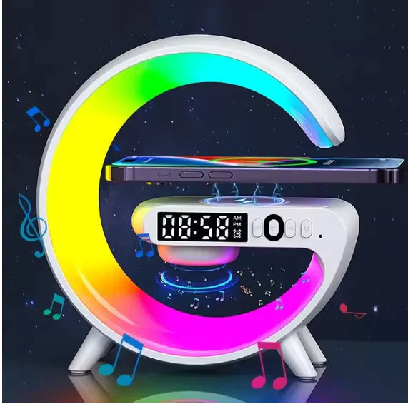 Smart G Lamp Night Light Bluetooth Speaker Wireless Charger LED RGB Alarm Clock