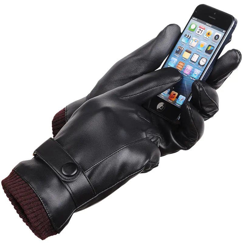 Touchscreen Leather Gloves with Fleece Lining