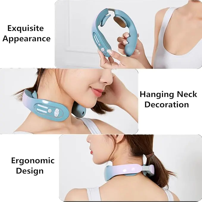 EMS Neck Acupoints Lymphvity Massager Device Intelligent Neck Massager With Heat Blue Hot Design